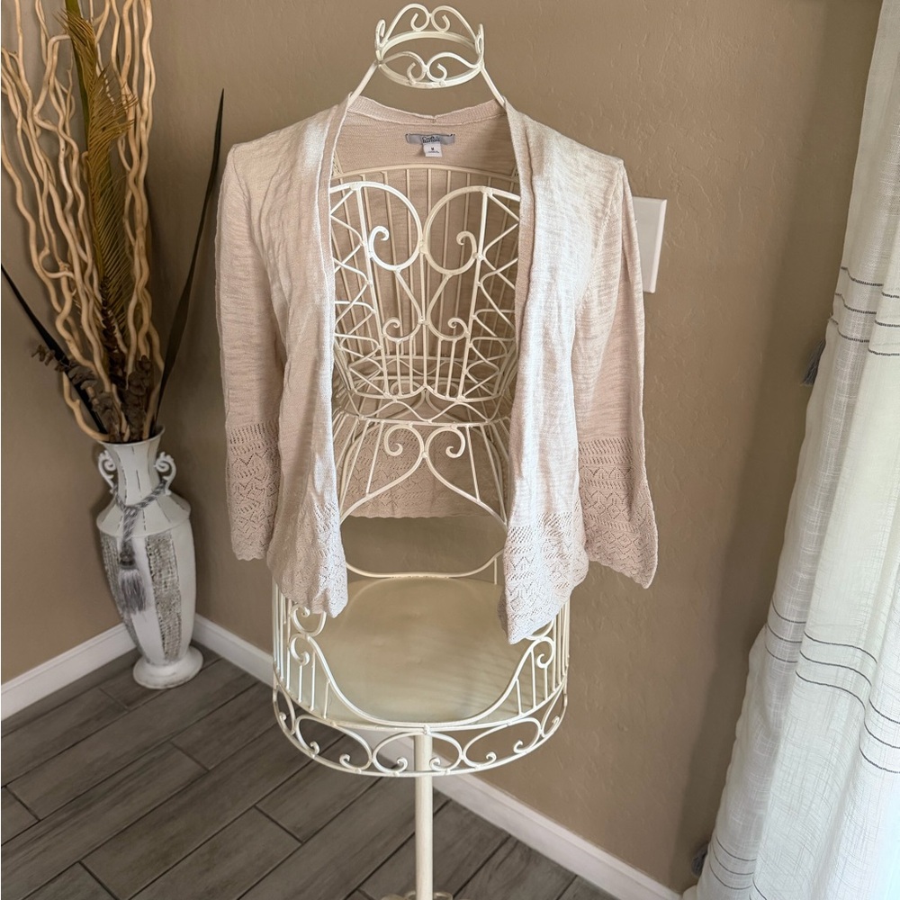 Light Cream Open-Front Knit Cardigan